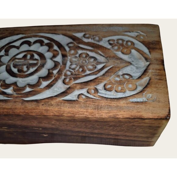 Handcrafted Wooden Incense Box Carved Floral Design10 Count Tarot The Sun Incens - Picture 2 of 8